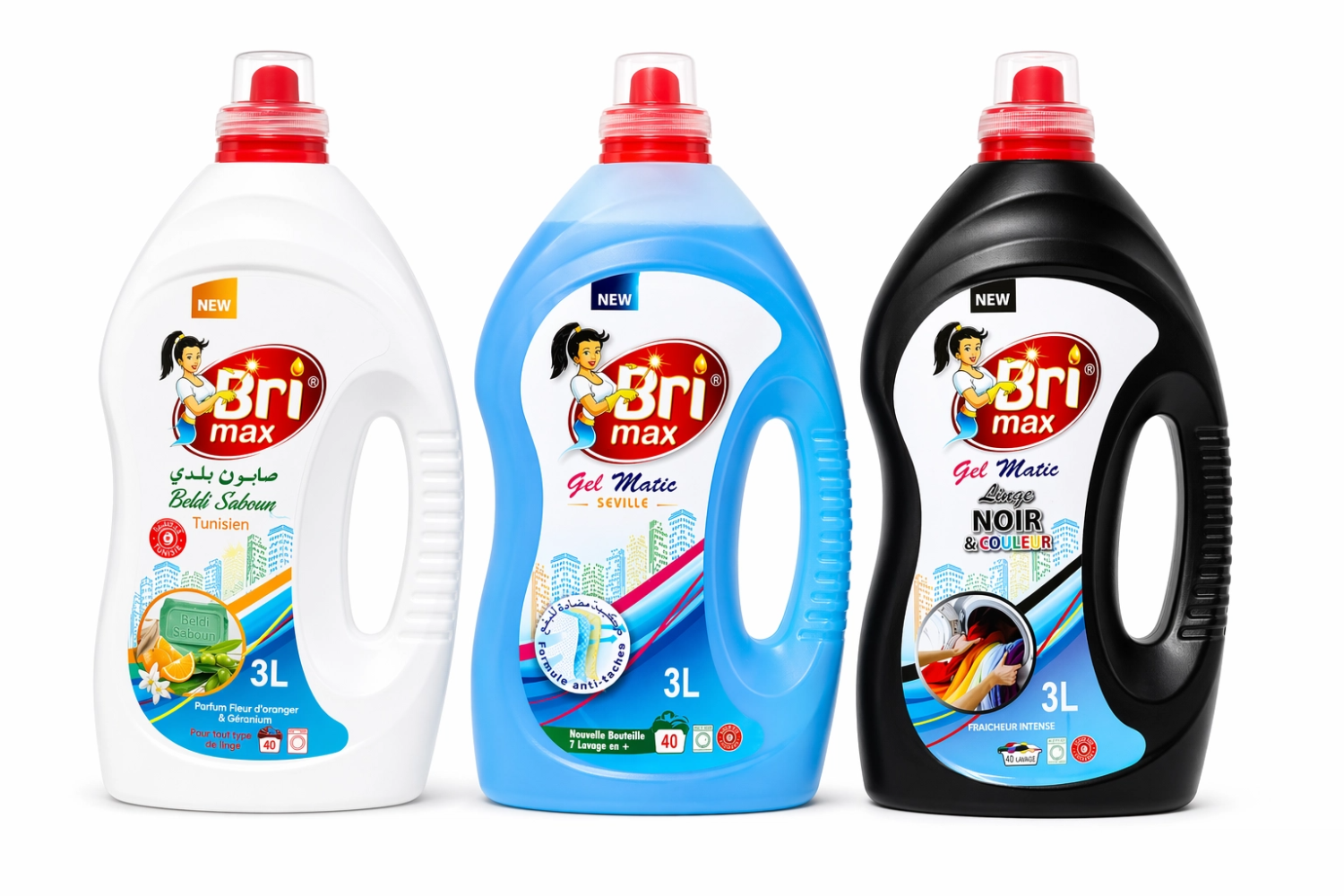 Pack Gel Machine 3 Litres | Noir + Beldi Saboun + Bleu